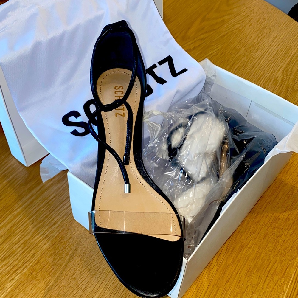 New in Box - Schutz Jessie Mid Block‎ Black Sandals - Women's Size 10
